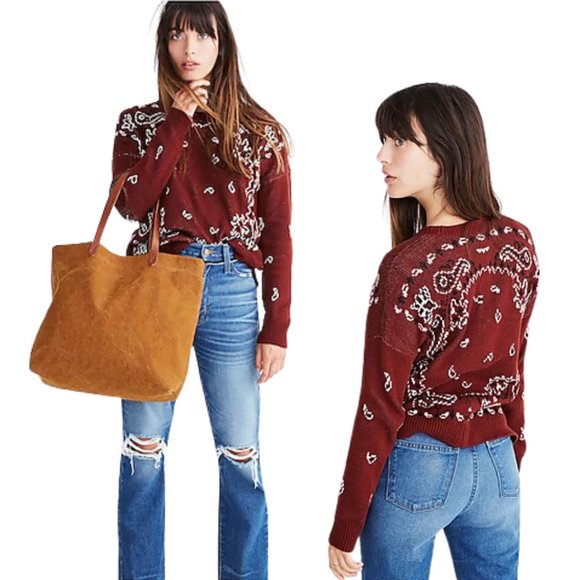 Madewell Sweaters - Madewell Bandana Pullover Sweater M, Burnished Mahogany - Paisley, Western